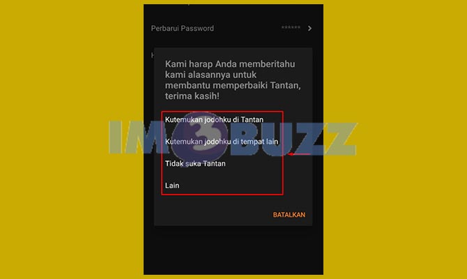 Pilih Alasan Menghapus Akun