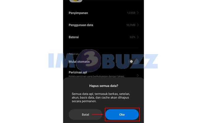 Konfirmasi menghapus data aplikasi Snack Video