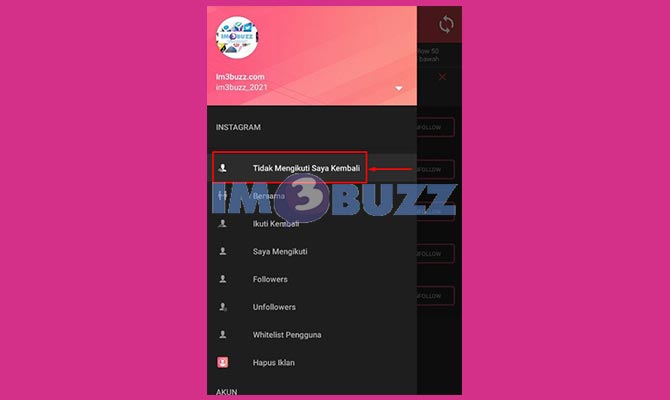 Pilih Fitur Tidak Follback Instagram
