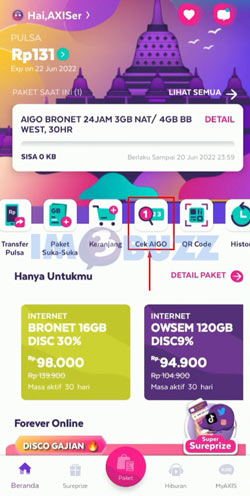 Pilih Menu Cek AIGO