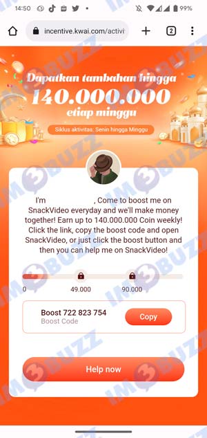 Kode Boost Snack Video Terlihat